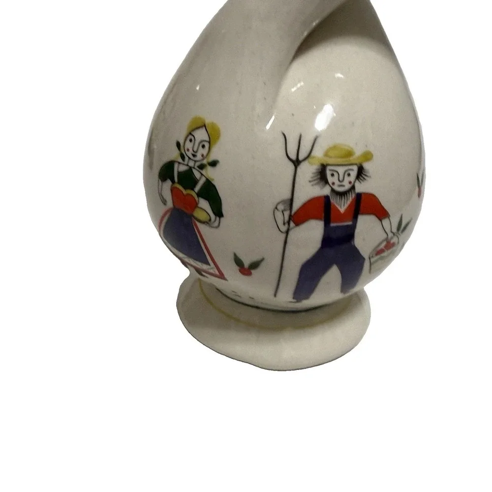 VTG Japan Double Oil & Vinegar Cruet Amish  Folk Art Ceramic Bottle 1 Stopper